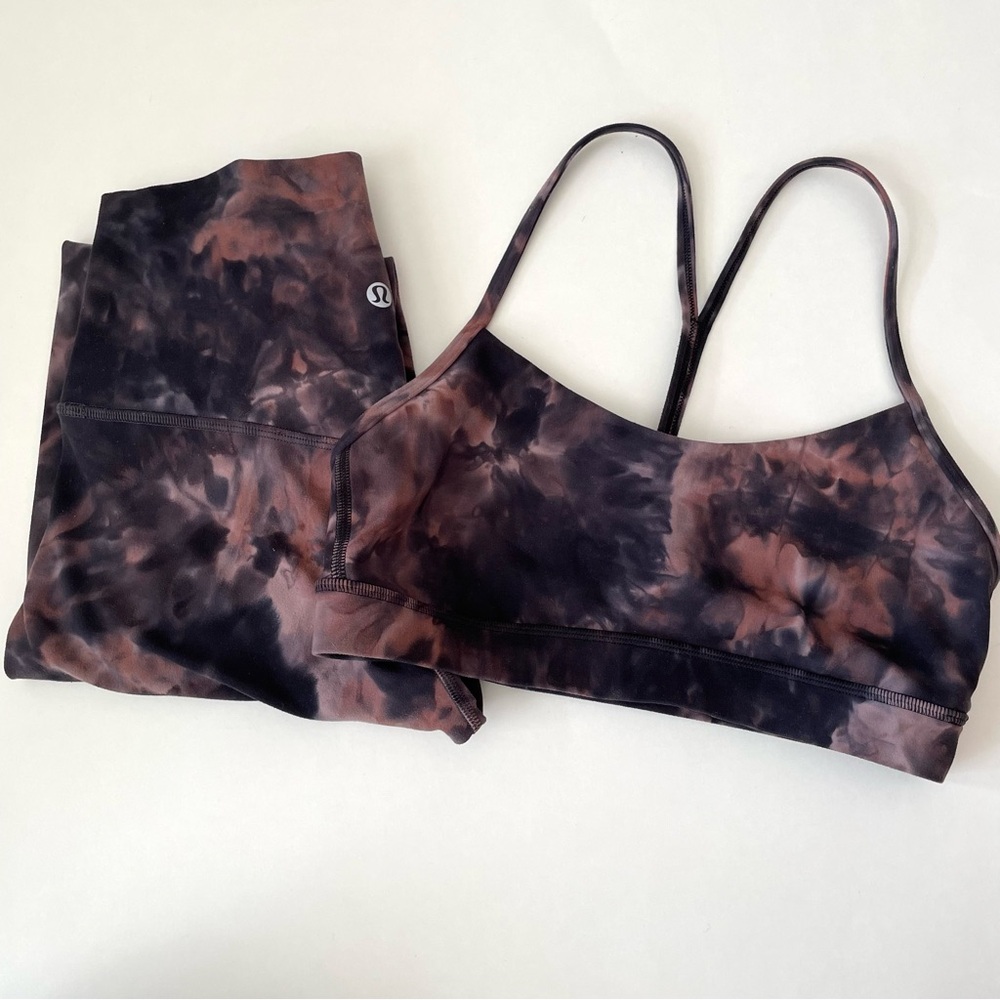 lululemon Matching Set Flow Y Bra Align Crop Nulu Diamond Dye Size 4/6 Flawed